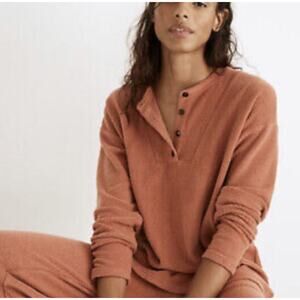 MWL by Madewell Women's Cozybrushed Henley Top Long Sleeve Size XXL Terra Cotta